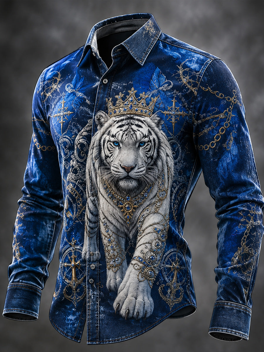 Retro Art Print Cotton Vintage Casual Cotton Long Sleeve Shirt